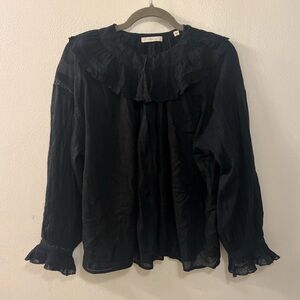 Ganni Elegant Black Ruffle Blouse